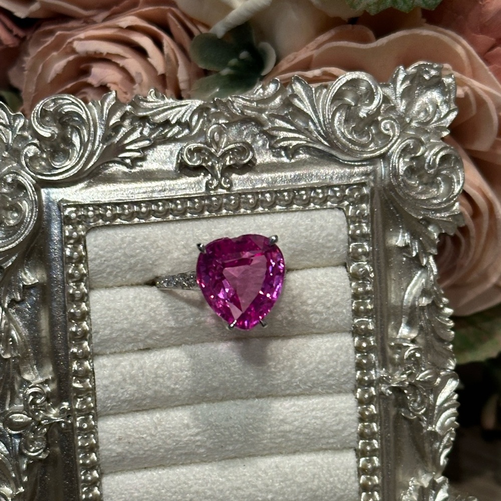 11ct Heart Pink Sapphire Ring White Gold plated over Sterling Silver - Picture 4 of 8
